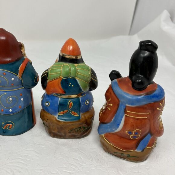 Vintage Japanese Kutani Moriage Lucky Gods Porcelain Figurines Set Lot Of 6 - Picture 6 of 16